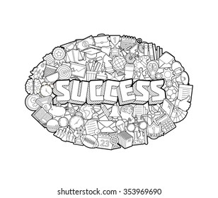 Success - Hand Lettering and Doodles Elements Sketch. Vector illustration