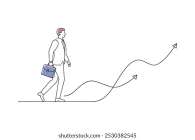 
Success and happiness with personal finances Continuous line art white background.