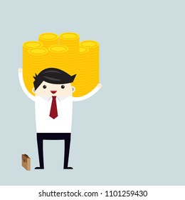 Success happy business man stand hold gold coin, Investment concept