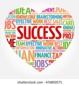Success heart word cloud collage, business concept background