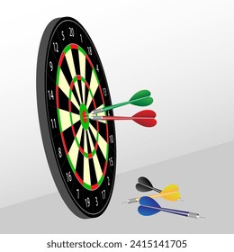 Success hitting target goal achievement concept. Darts arrows in the target center