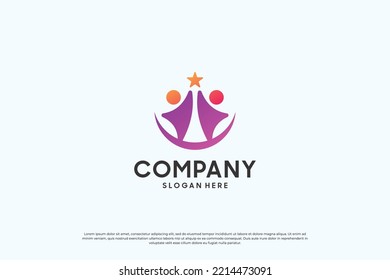 Success human logo design. abstract people with unity concept.
