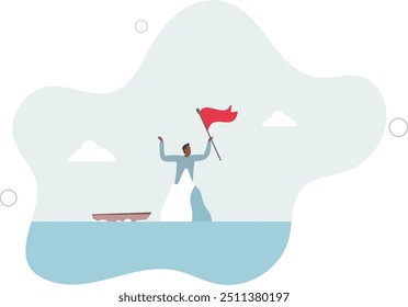 Success iceberg illusion, only success story visible, risk or failure hidden underwater, achievement or leadership concept.flat design with people.