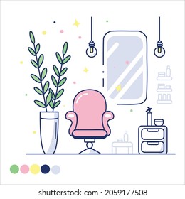 success icon. armchair in a beauty salon. interior. vector cartoon illustration