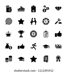Success icon. collection of 25 success filled icons such as gem, roulette, star, 1 casino chip, graduation cap, graduation hat. editable success icons for web and mobile.