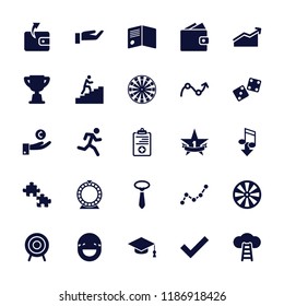 Success icon. collection of 25 success filled icons such as wallet, tie, puzzle, dart, medical clipboard, target, 1st place star. editable success icons for web and mobile.