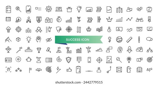 Colección de iconos de éxito. Símbolo de desarrollo, plan y proceso de negocio exitoso. Conjunto de vectores de iconos de línea.