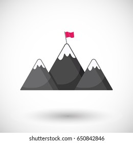 Success icon, Flat design of Mountains with flag on a peak with round shadow, leadership vector illustration