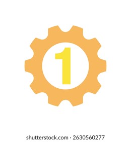 Ícone de sucesso da engrenagem com número um, perfeito para a liderança, realização, ou ranking.