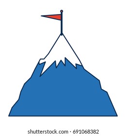 success icon mountain with flag on a peak as aim achievement or leadership