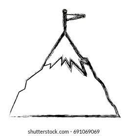 success icon mountain with flag on a peak as aim achievement or leadership