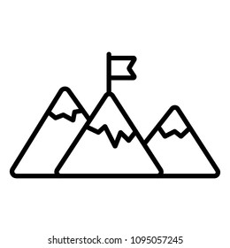 Success icon. Mountains with flag on a peak as aim achievement or leadership illustration.
