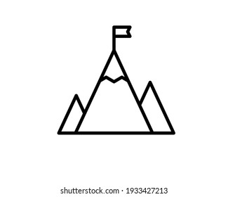 Erfolgssymbol. Gebirge mit Flagge auf einem Gipfel als Zielerreichung oder als Führungsbeispiel