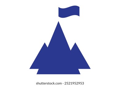 Icono de éxito. Montañas con bandera en un pico como logro de objetivo o ilustración de liderazgo