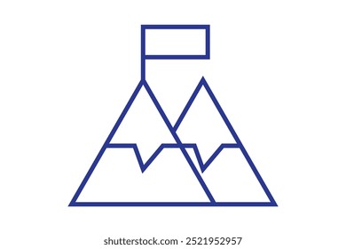 Success icon. Mountains with flag on a peak as aim achievement or leadership illustration