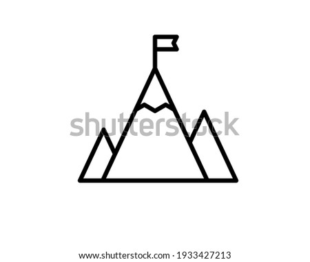 Success icon. Mountains with flag on a peak as aim achievement or leadership illustration