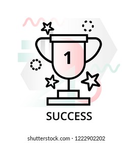 Success icon on abstract background from startup set, modern editable line vector illustration, for graphic and web design