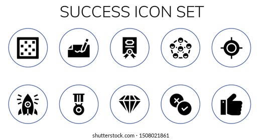 success icon set. 10 filled success icons.  Collection Of - Chess board, Initiative, Autograph, Medal, Contract, Diamond, Friends, Rate, Target, Thumbs up icons