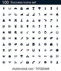 Success icon set with 100 vector pictograms. Simple filled business isolated on a white background. Good for apps and web sites. 