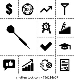 Success icon. set of 13 filled success icons such as casino chip and money, 100 casino chip, tie, dollar, tick, signed document, dart, graph, man climbing stairs, thumb up