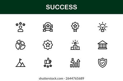 Success Icon Set in Clean Vector Style Featuring Trophies, Growth, Awards, and Achievements