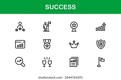 Success Icon Set in Clean Vector Style Featuring Trophies, Growth, Awards, and Achievements