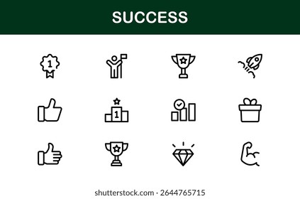 Success Icon Set in Clean Vector Style Featuring Trophies, Growth, Awards, and Achievements
