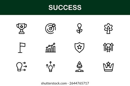 Success Icon Set in Clean Vector Style Featuring Trophies, Growth, Awards, and Achievements