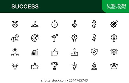 Success Icon Set in Clean Vector Style Featuring Trophies, Growth, Awards, and Achievements