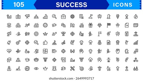 Success Icon Set in Clean Vector Style Featuring Achievement, Goals, Motivation, Rewards, and Growth for Business.