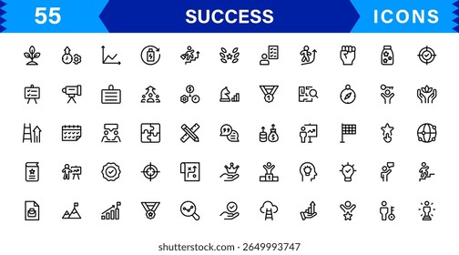 Success Icon Set in Clean Vector Style Featuring Achievement, Goals, Motivation, Rewards, and Growth for Business.