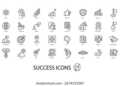 Icono de éxito conjunto de colección. Estilo de diseño con fondo