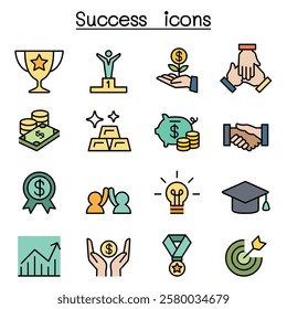 Success icon set in color line style