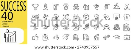 Success icon set. Editable stroke.