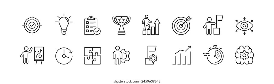 Success icon set. Goals, successful business development, process. Vector illustration. 