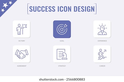 Success icon set. Goals, successful business development, process. Vector illustration.