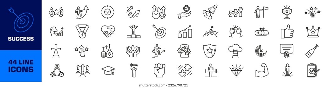 Success icon set. Growth icons set. Linear style.