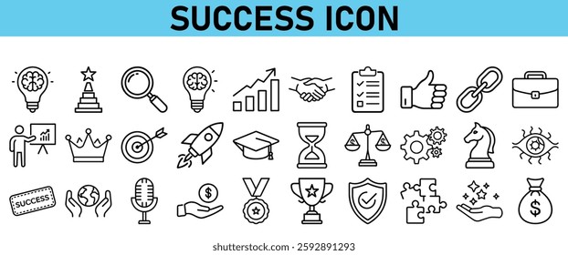 Success icon set. Icons with award, thumbs up, prize, medal, gift, trophy, badge, points, achievement, certificate and more. vector icons collection.