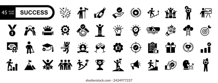 Success icon set. Successful business development, plan and process symbol. Vector illustration.