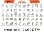 Success icon set. Thin line editable stroke icons for personal growth, career goals, leadership, productivity, motivation, achievement, resilience, growth mindset and teamwork.