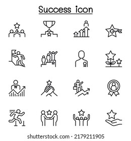 Success icon set in thin line style