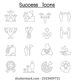 Success icon set in thin line style