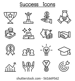 Success icon set in thin line style