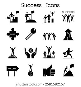 Success icon set in thin lines style