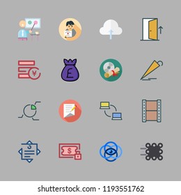 success icon set. vector set about networking, pie chart, match moving and notes icons set.