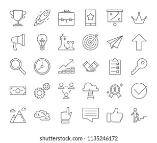 Success icon set. Winning in competition. Getting the reward or prize for achievement. Icons for website and app design. Isolated vector illustration