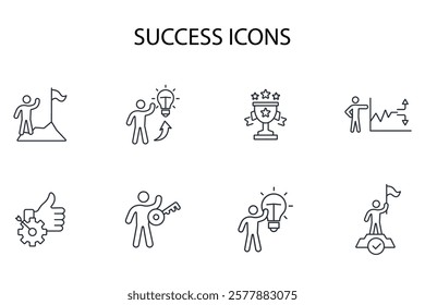 Success icon set.vector.Editable stroke.linear style sign for use web design,logo.Symbol illustration.