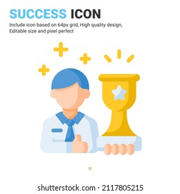 Success icon vector with flat color style isolated on white background. Vector illustration achievement sign symbol icon concept for business, finance, industry, company, apps, web and all project