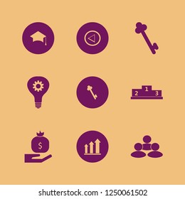 success icon. success vector icons set left arrow, people, idea and money bag hand