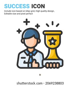 Success icon vector with outline color style isolated on white background. Vector illustration achievement sign symbol icon concept for business, finance, industry, company, apps, web and all project